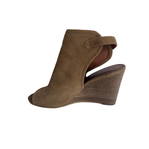 Lucky Brand Lisza Tan Suede Slingback Open Toe Bootie Wedge 8.5 - Picture 3 of 10